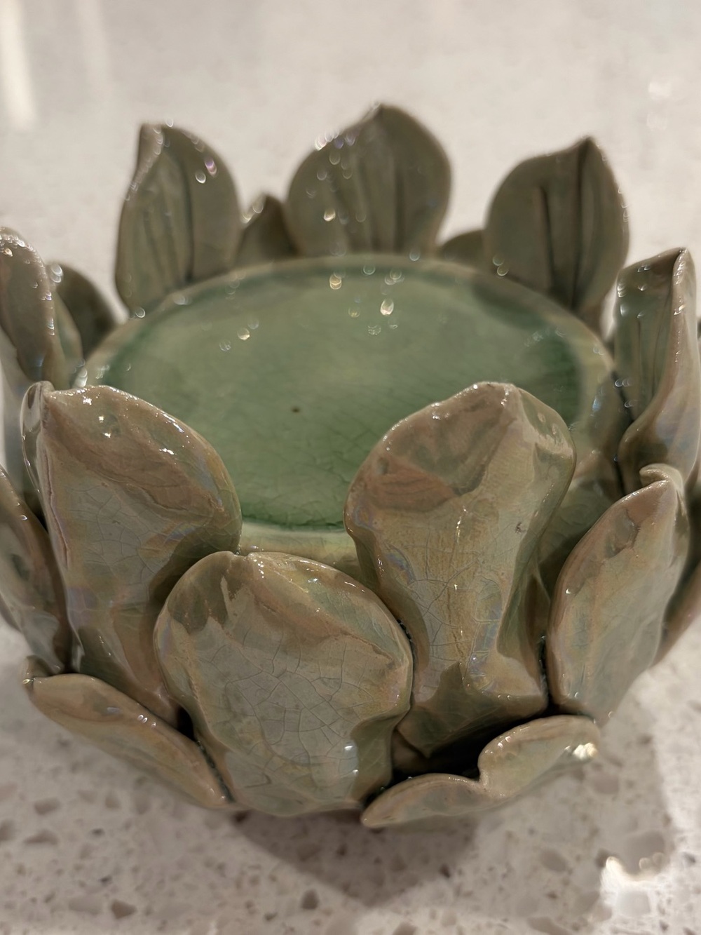 Ceramic Leaf Candle Holder in Sage Green - Picture 2 of 5